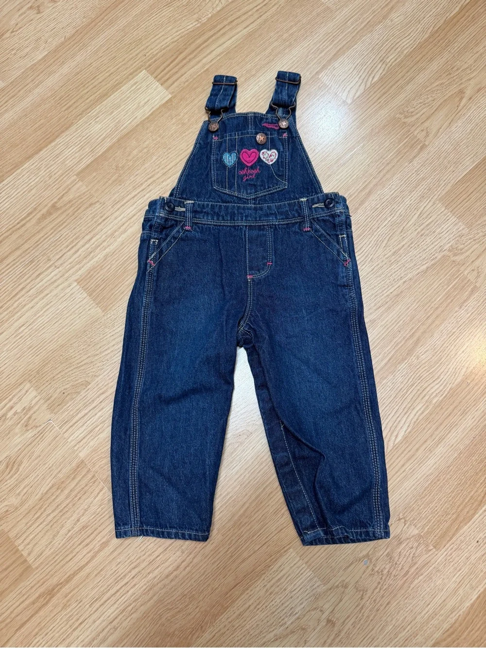 OshKosh B’gosh Heart Embroidered Denim Snap Leg Overalls 18 Months Cotton